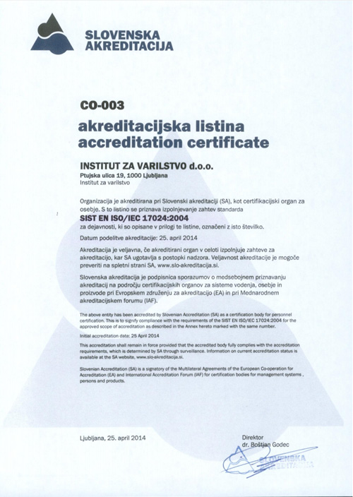Sertifikat EN ISO/IEC 17024:2004 - CO-003
