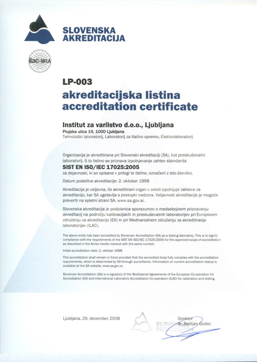 Sertifikat EN ISO/IEC 17025:2005 - LP003